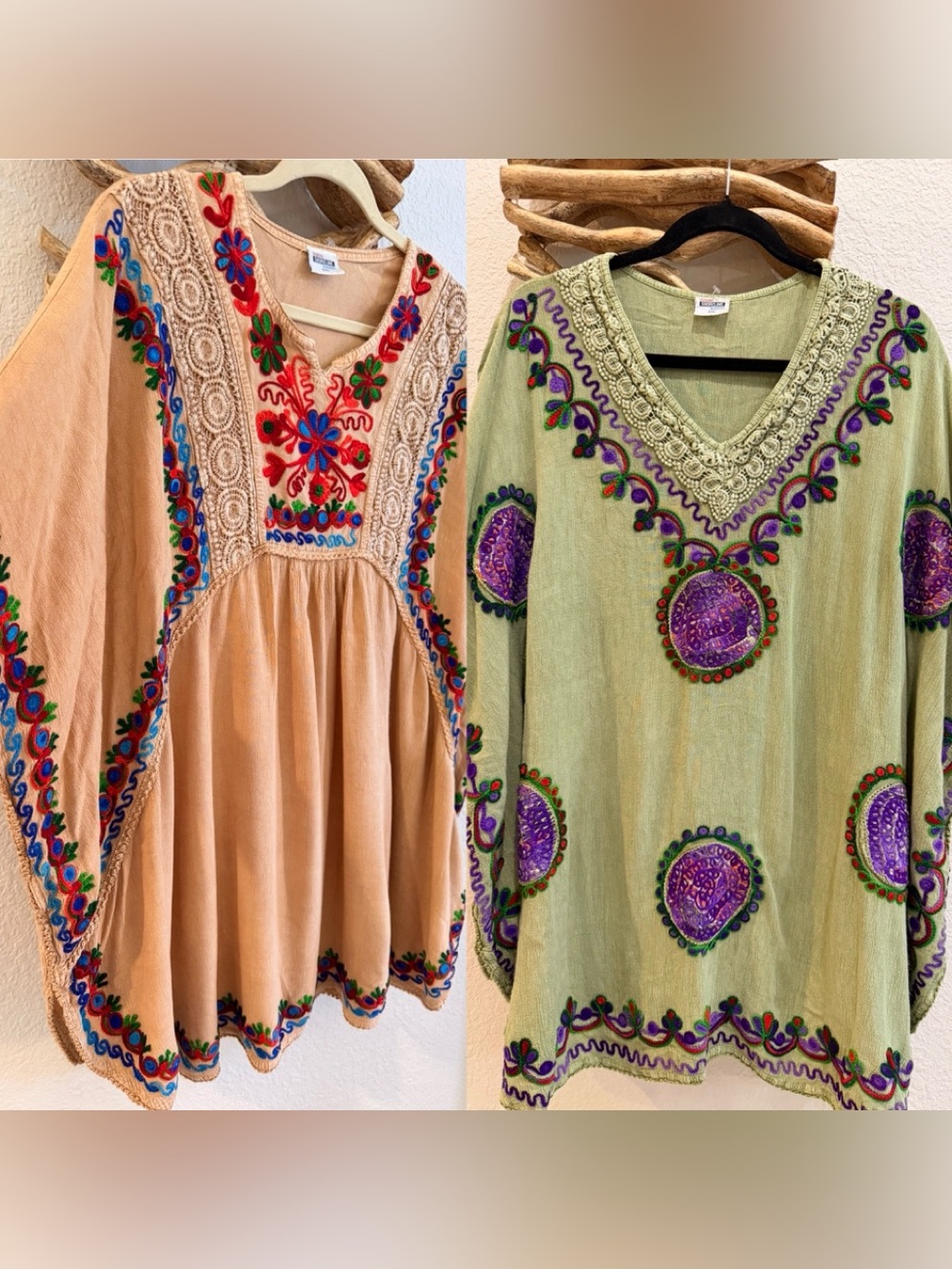 SHORELINE embroidered Boho Tunic top peasant kaftan beach western sz 2XL